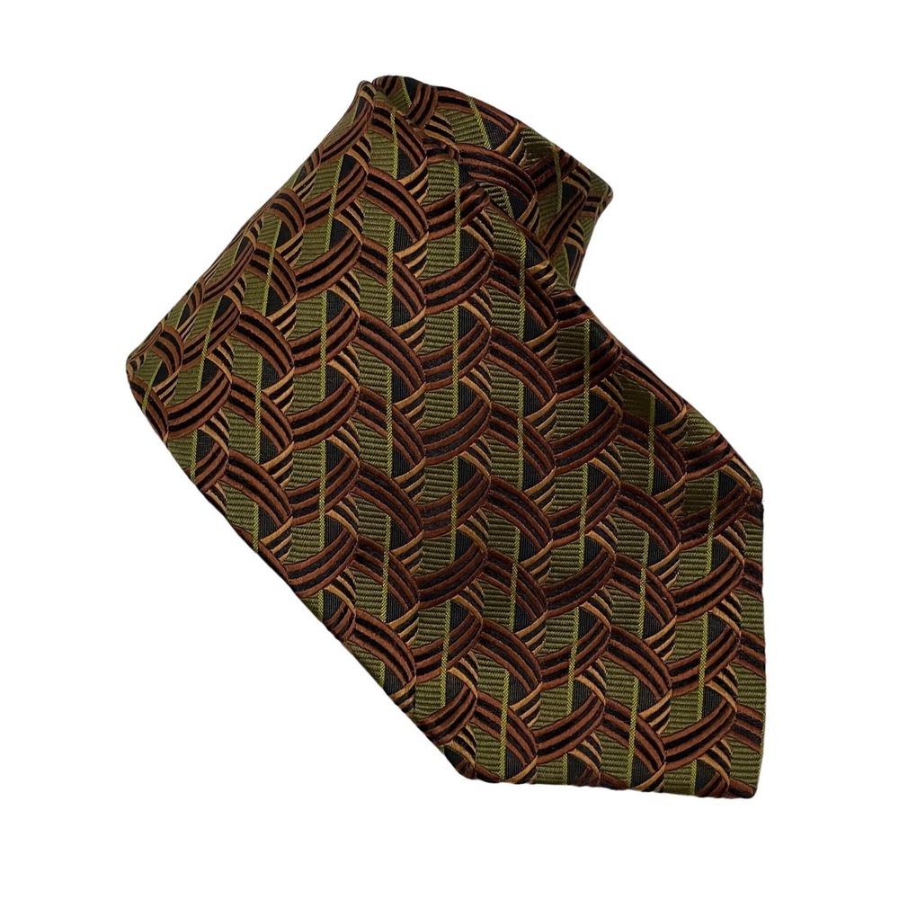 Ermenegildo Zegna Green Geometric Silk Men's‎ Necktie Designer